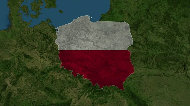 Zoom from Earth to Poland. (Country Flag) World map animation with highlighted borders of countries. Images from NASA
