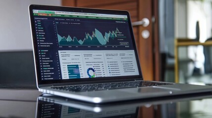 Laptop Displaying Financial Analytics and Stock Market Data