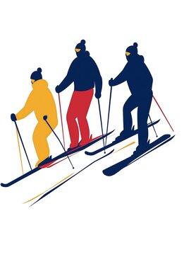skiers skiing downhill in colorful outfits clip art preview