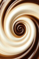 An abstract background featuring a swirling pattern of chocolate liquid in shades of brown and cream, creating a fluid motion effect