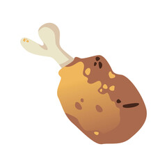 Meat leg vector color icon on white background. Hot fried chicken leg symbol. Fast food, roasted crispy bird meat for dinner.