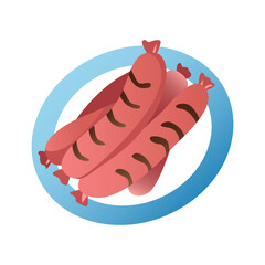 Sausages on a blue and white plate color icon. Barbecue sausages dish in white background. Illustration for restaurant, bar, festival