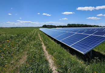 Solar panels on a field with room for text 