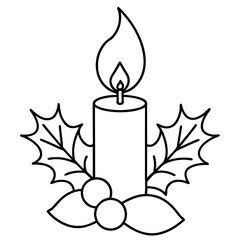 Candle with Holly and Berries Vector Art