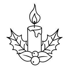 Candle with Holly and Berries Vector Art
