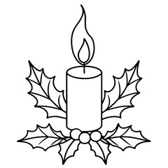 Candle with Holly and Berries Vector Art
