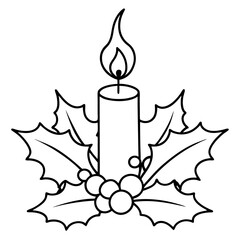 Candle with Holly and Berries Vector Art