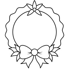 Circular Wreath with Large Bow and Holly Leaves – Vector Art