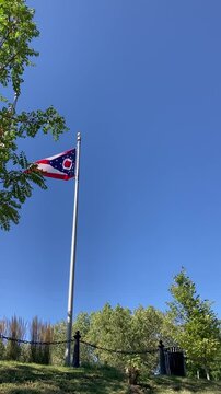 Ohio state flag flying in the wind