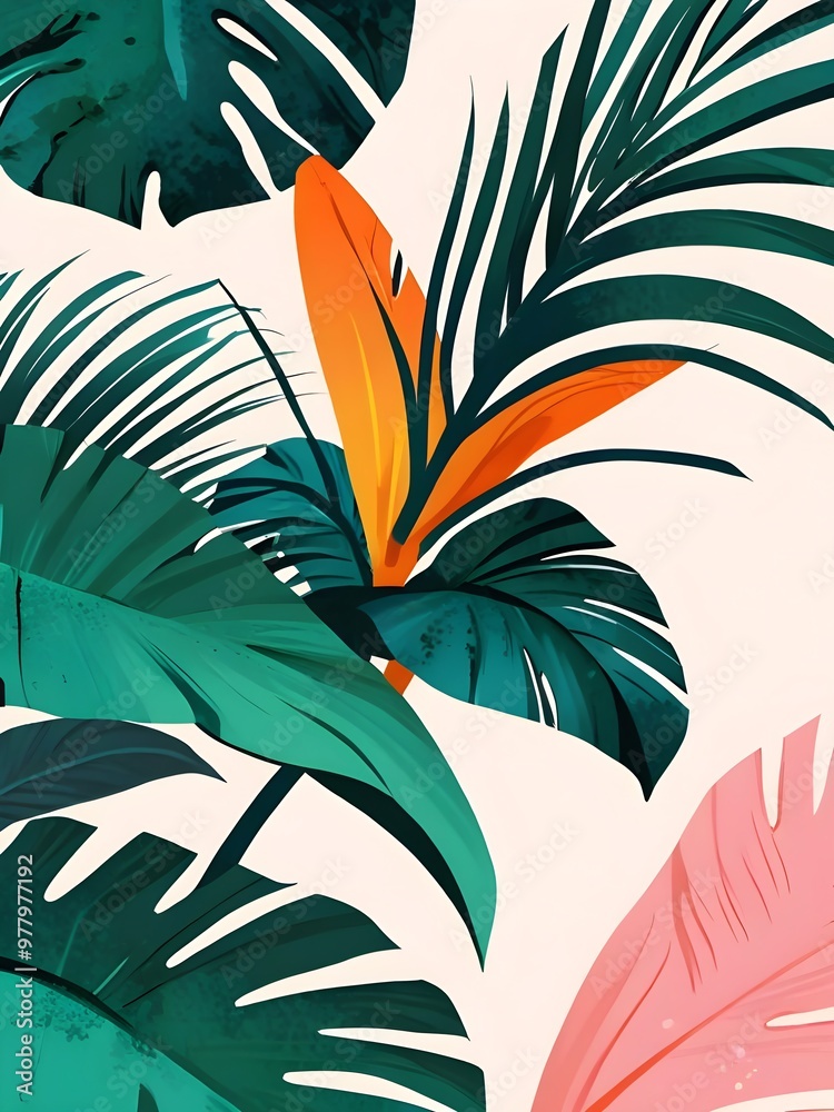 Wall mural tropical leaves pattern