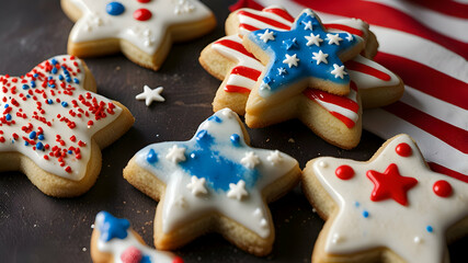 christmas cookies on table, with USA flag