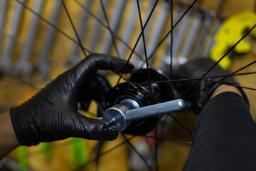 Fototapeta premium Bicycle transmission maintenance