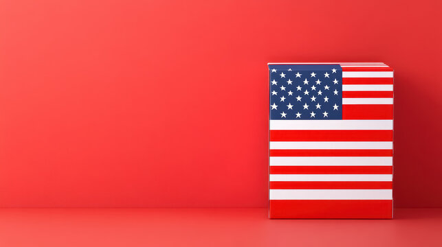american flag themed voting box on vibrant red background, with copy space for text