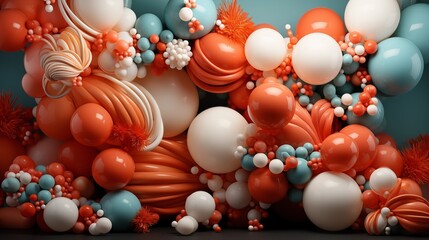 Contemporary Carnival Wallpaper, with Coral, Orange and Turquoise Balloons. 3D Render.