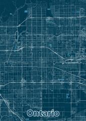 Ontario, California, USA artistic blueprint map poster