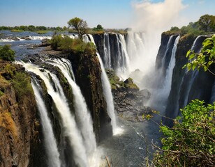 Fototapeta premium Majestic Waterfalls of Victoria Falls, Where Africa's Zambezi River Roars