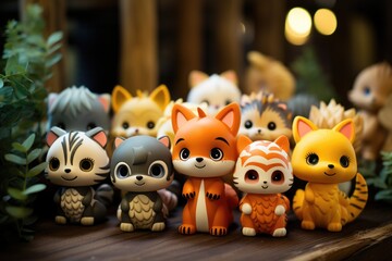 Naklejka premium Collection of fun animal animal animal stickers friends of the whimsical forest, generative IA