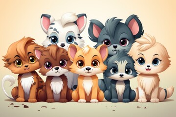 Set of cute animals vector illustration of cute cartoon animals, generative IA