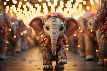 Japanese cute elephant repeated anime art style patterns with pastel colors, generative IA