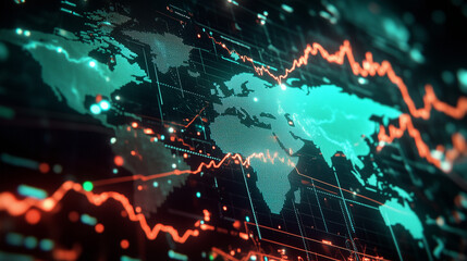 Obraz premium Global financial market data with rising stock trends