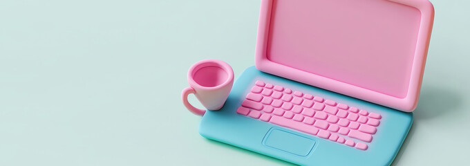 Isometric 3d icon of UI UX Designer laptop on flat color background with Copy space, creative banner template for online web design