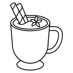 Eggnog Cup with Cinnamon Outline Vector