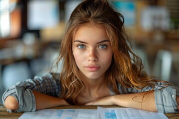 Businesswoman analyzing financial data.