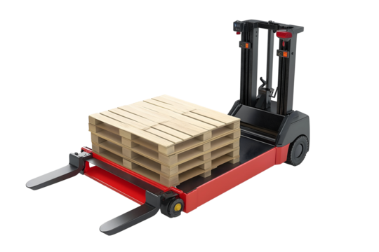 industrial pallet jack carrying wooden crates isolated png transparent background