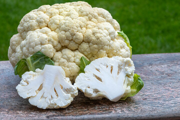 Healthy vegetarian food concept, raw cauliflower white cabbage ready for cooking