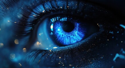 Close-up of Blue Eye with Futuristic Digital Elements