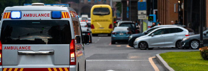 Ambulance in traffic, medical, transportation concept