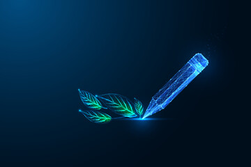 Creative writing, content creation, digital storytelling abstract concept. Pencil and green leaves 