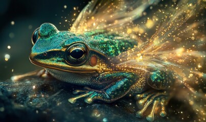 Magical Frog with Sparkling Wings in Enchanted Forest