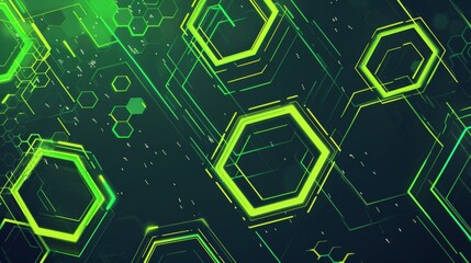 Fototapeta premium Glowing Hexagonal Digital Abstract Background with Futuristic Geometric Patterns