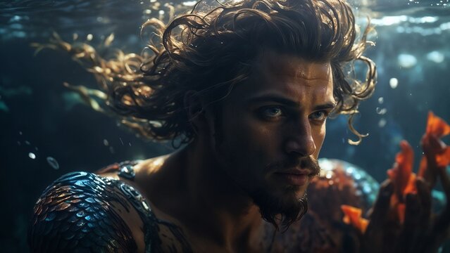 heartthrob merman - handsome merman - merman in the sea - poseidon - neptune - fish man. diver - beautiful man diving - beautiful wet man - handsome surfer - heartthrob surfer - man in the sea.