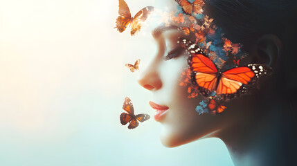 Dreamy butterfly woman portrait