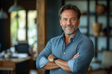Fototapeta premium Confident Man Portrait: Smiling with Arms Crossed