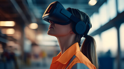 Managing Risk Employee undergoing safety training with virtual reality headset