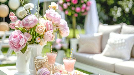 Summer party celebration in the garden, outdoor lounge and countryside house patio decor, English country cottage house design idea