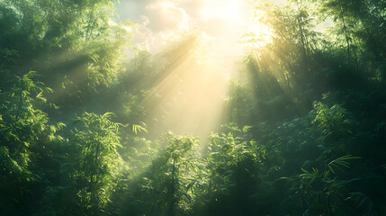 Fototapeta premium Sunlight Through Bamboo Forest - Realistic Illustration