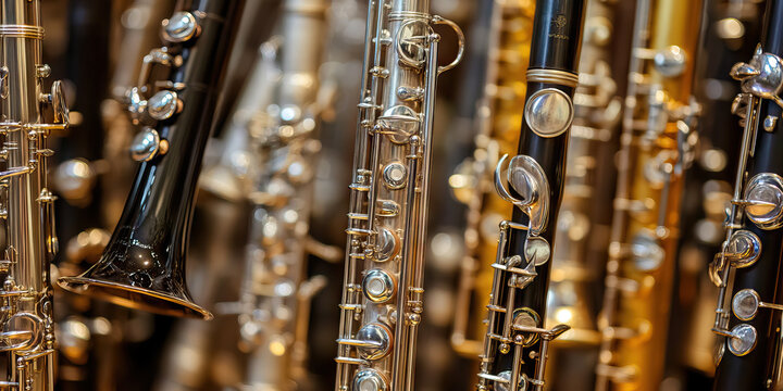 Woodwinds: Flutes, clarinets, oboes, and bassoons, all waiting to be played.