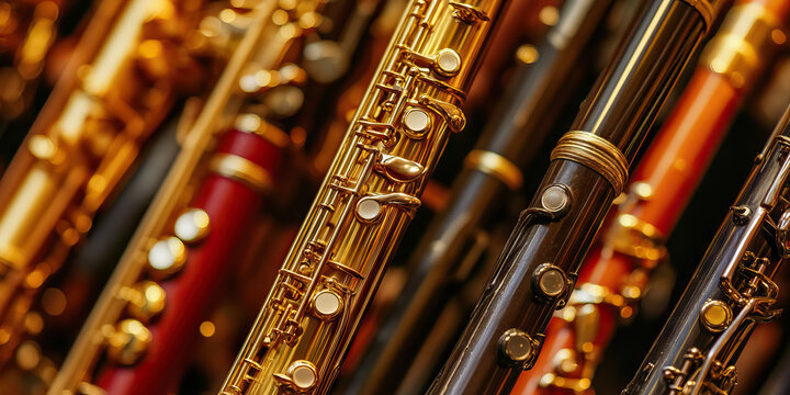 Woodwinds: Flutes, clarinets, oboes, and bassoons, all waiting to be played.