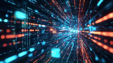 Fototapeta premium Abstract digital data stream with glowing light particles