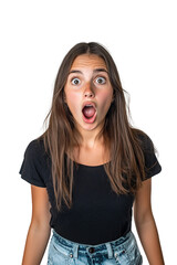 Young and beautiful Argentine woman has a look of surprise on her face.