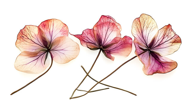 Pressed and dried flowers viscaria Isolated on white background For use in scrapbooking floristry or herbarium : Generative AI