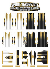 Basketball jerseys uniform design template 2024 golden and black simple geometry layout