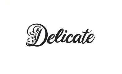 Black letters 'delicate' on a pure white background