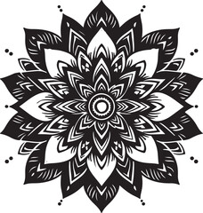 Rounded Floral ornaments mandala design and spirals black line art with vector style 
