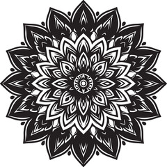 Rounded Floral ornaments mandala design and spirals black line art with vector style 
