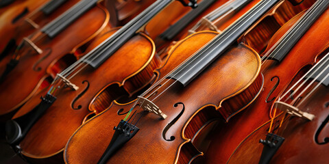 Fototapeta premium Fretless Fusion of Strings: An array of bowed strings instruments, from violins to cellos.